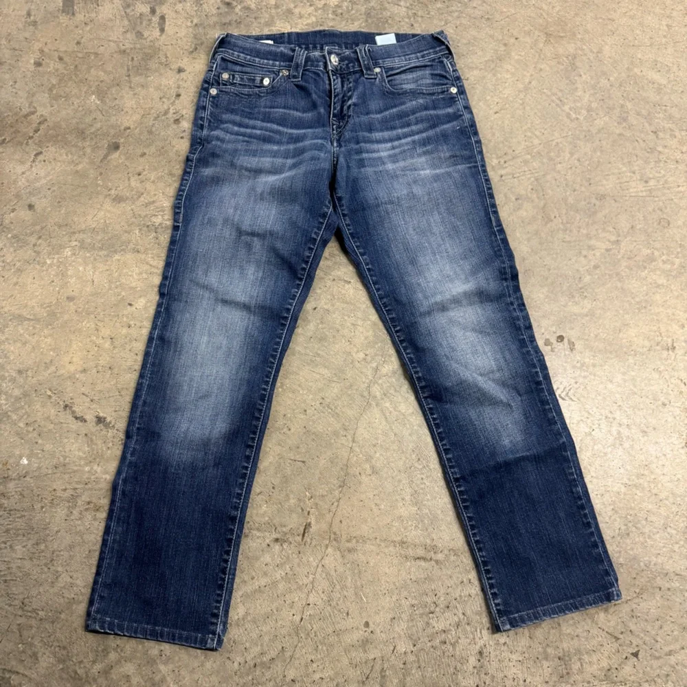 True Religion Men's Geno Straight Slim Blue Jeans Size 32 Classic Y2k Streetwear
